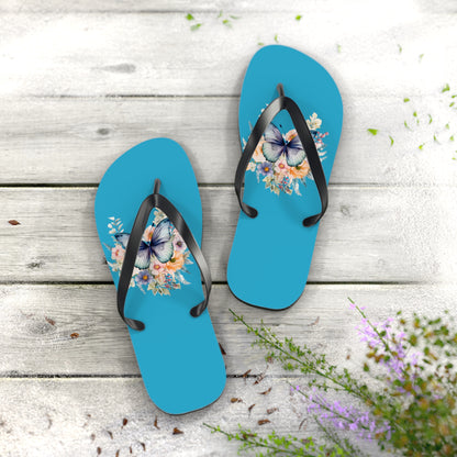 Turquoise Flip Flops with Butterfly Design