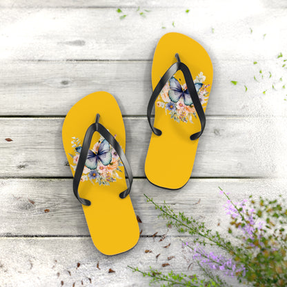 Yellow Flip Flops with Butterfly Design