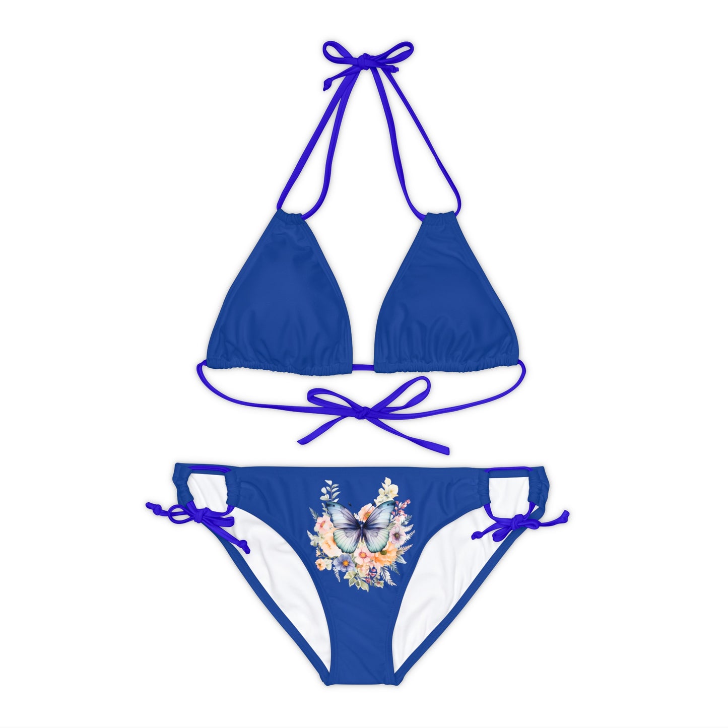 Dark Blue Strappy Bikini Set (AOP) with Butterfly design