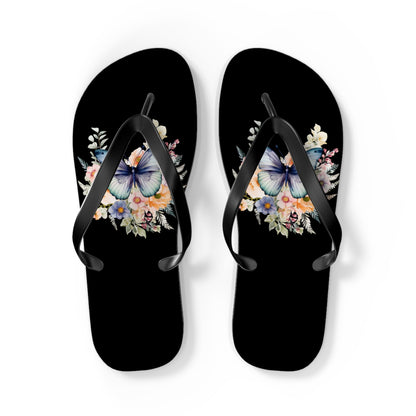 Black Flip Flops with Butterfly Design