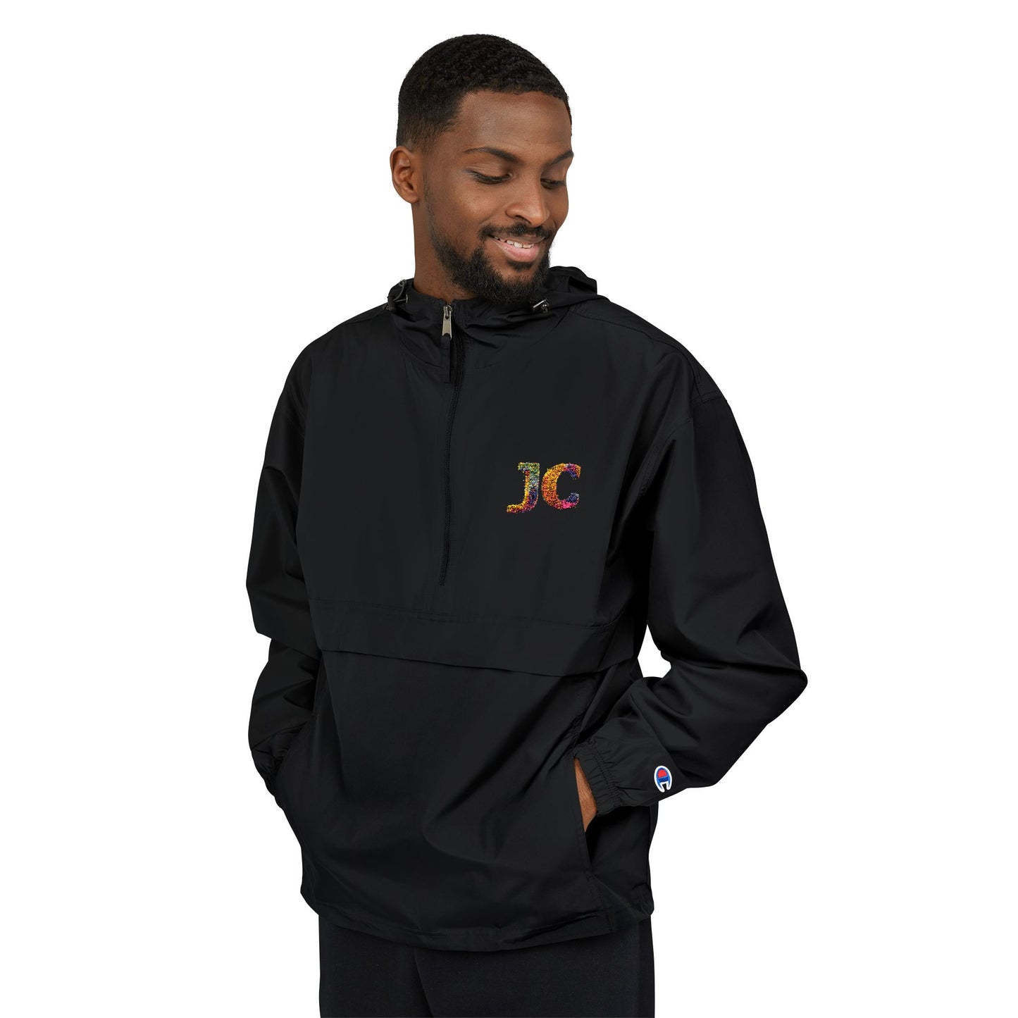 Champion Packable Anorak Jacket – Water-Resistant Lightweight Windbreaker with JC Digital Print (Unisex)