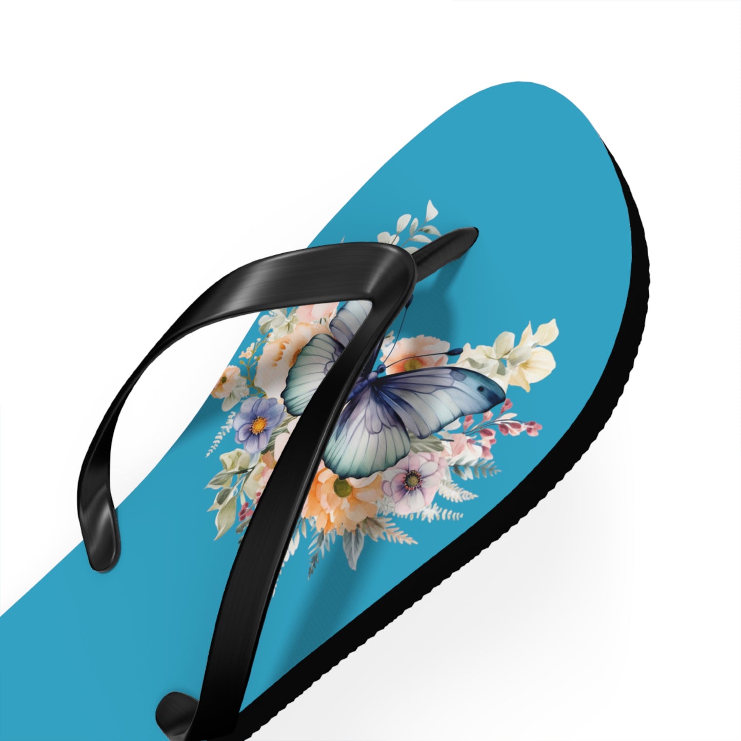 Turquoise Flip Flops with Butterfly Design