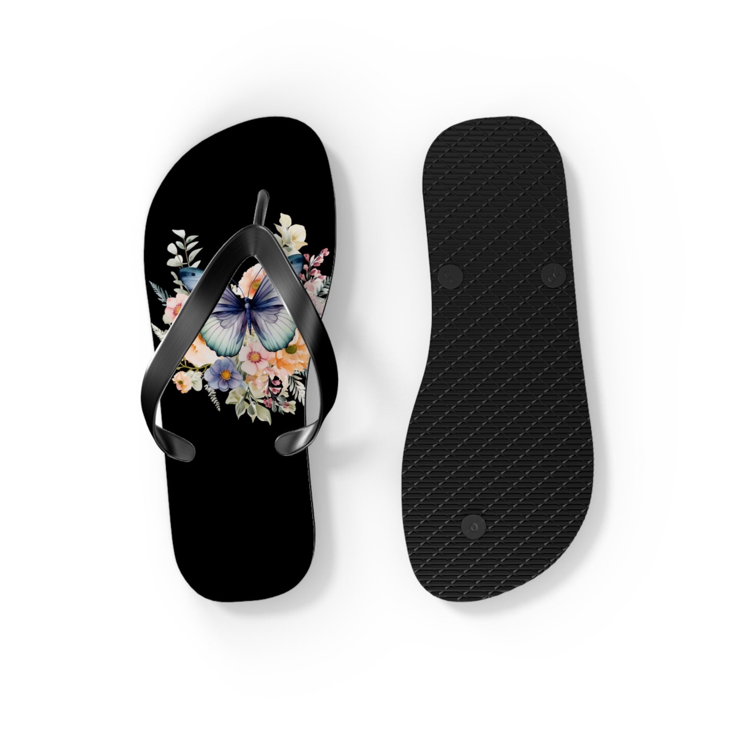 Black Flip Flops with Butterfly Design