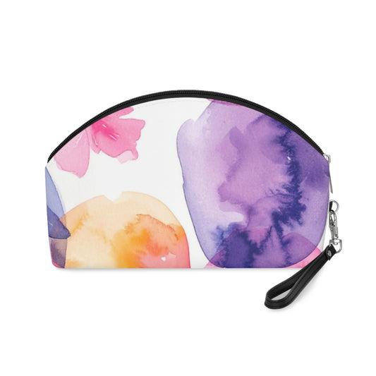Pink Watercolor Makeup Bag – Abstract Cosmetic Pouch with Wrist Strap, Travel Makeup Organizer