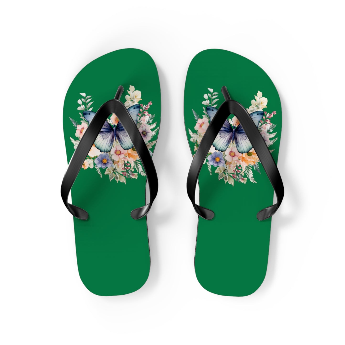 Dark Green Flip Flops with Butterfly Design