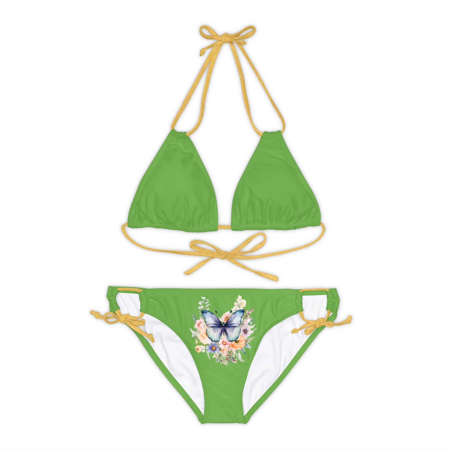 Light Green Strappy Bikini Set (AOP) with Butterfly design