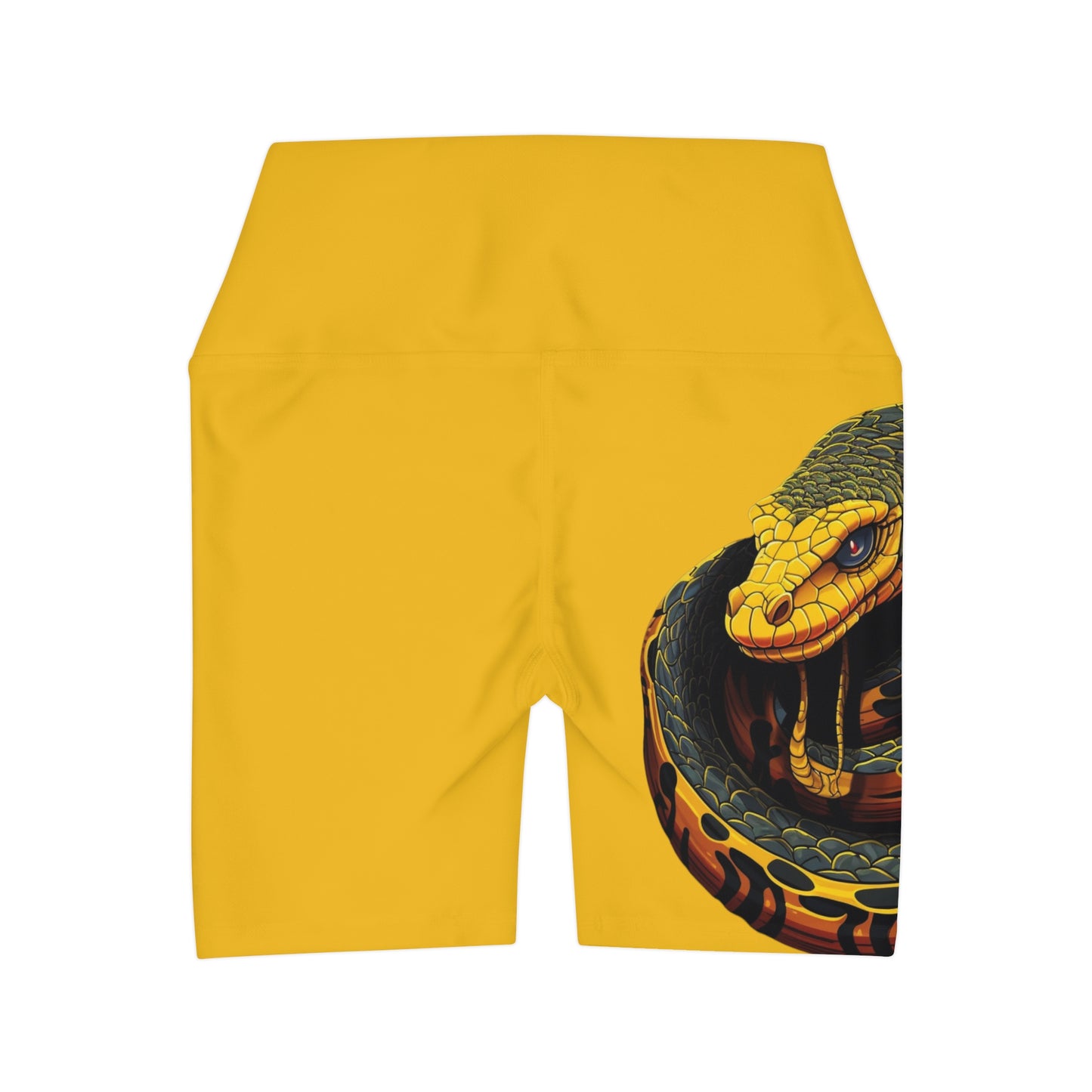 High Waisted Yellow Yoga Shorts (AOP) with a Snake design