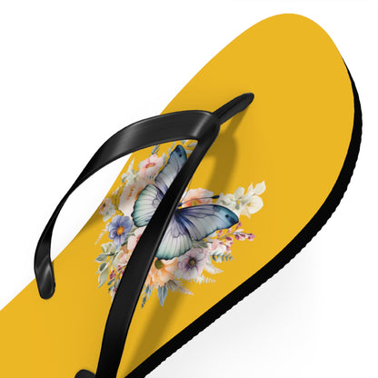 Yellow Flip Flops with Butterfly Design