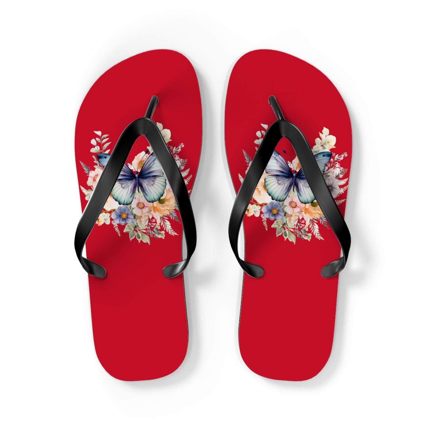 Dark Red Flip Flops with Butterfly Design