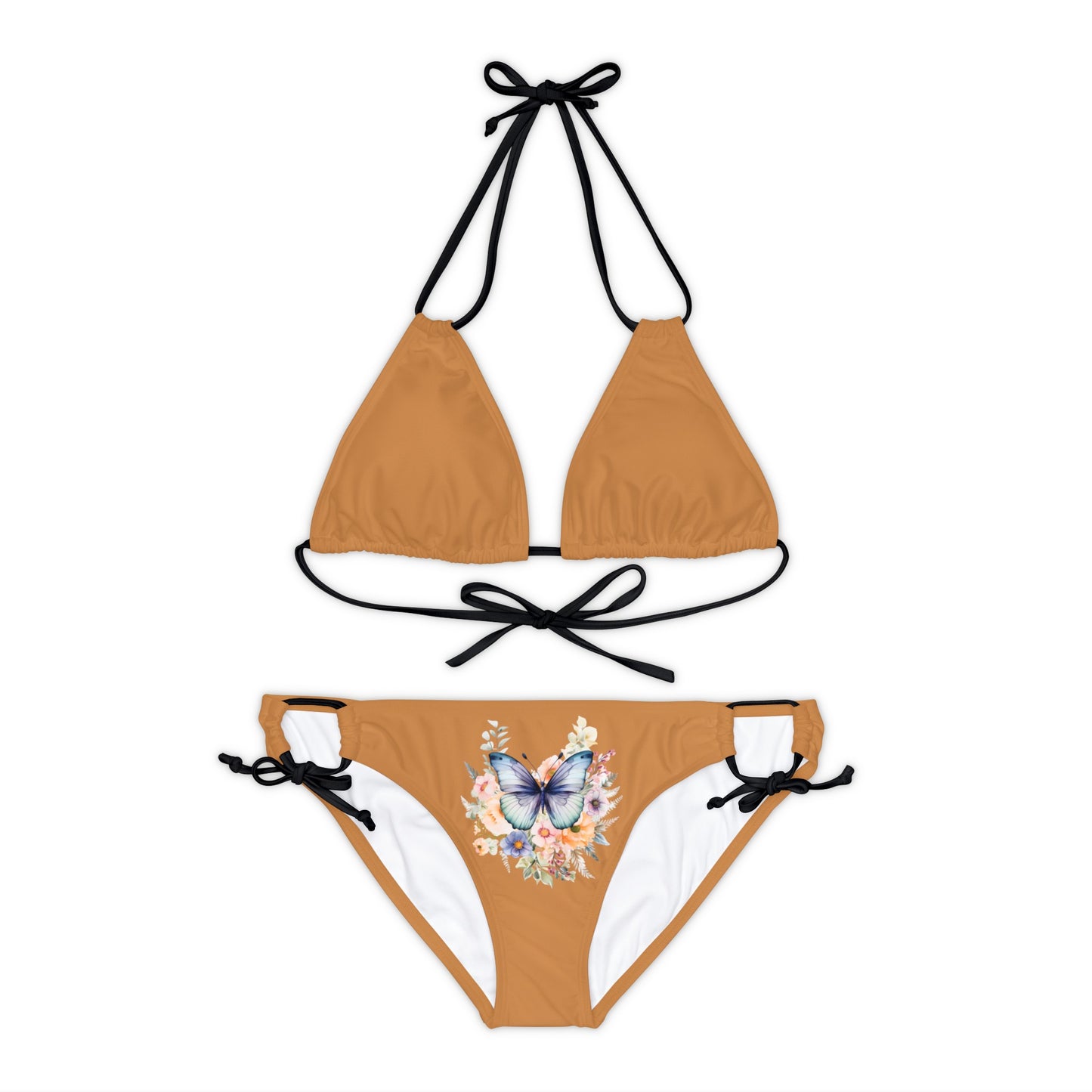 Light Brown Strappy Bikini Set (AOP) with Butterfly design