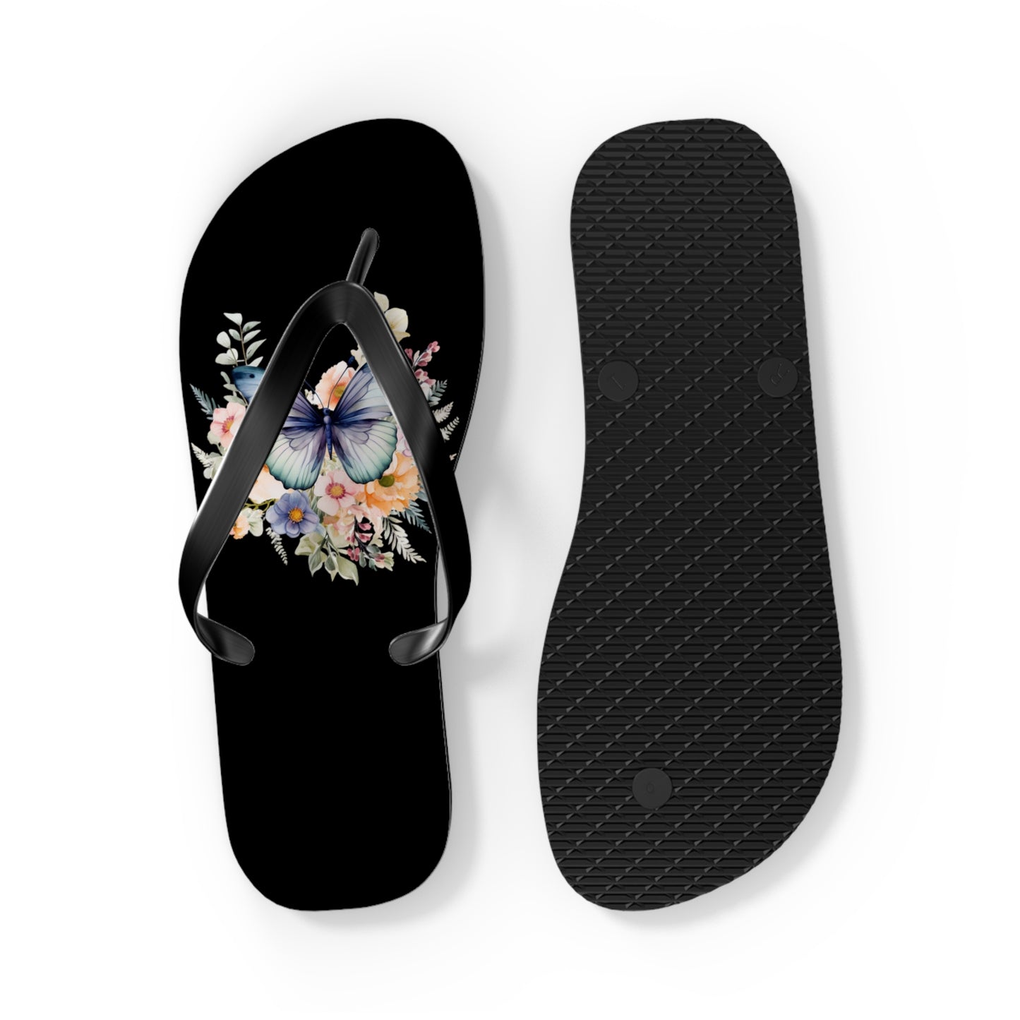 Black Flip Flops with Butterfly Design