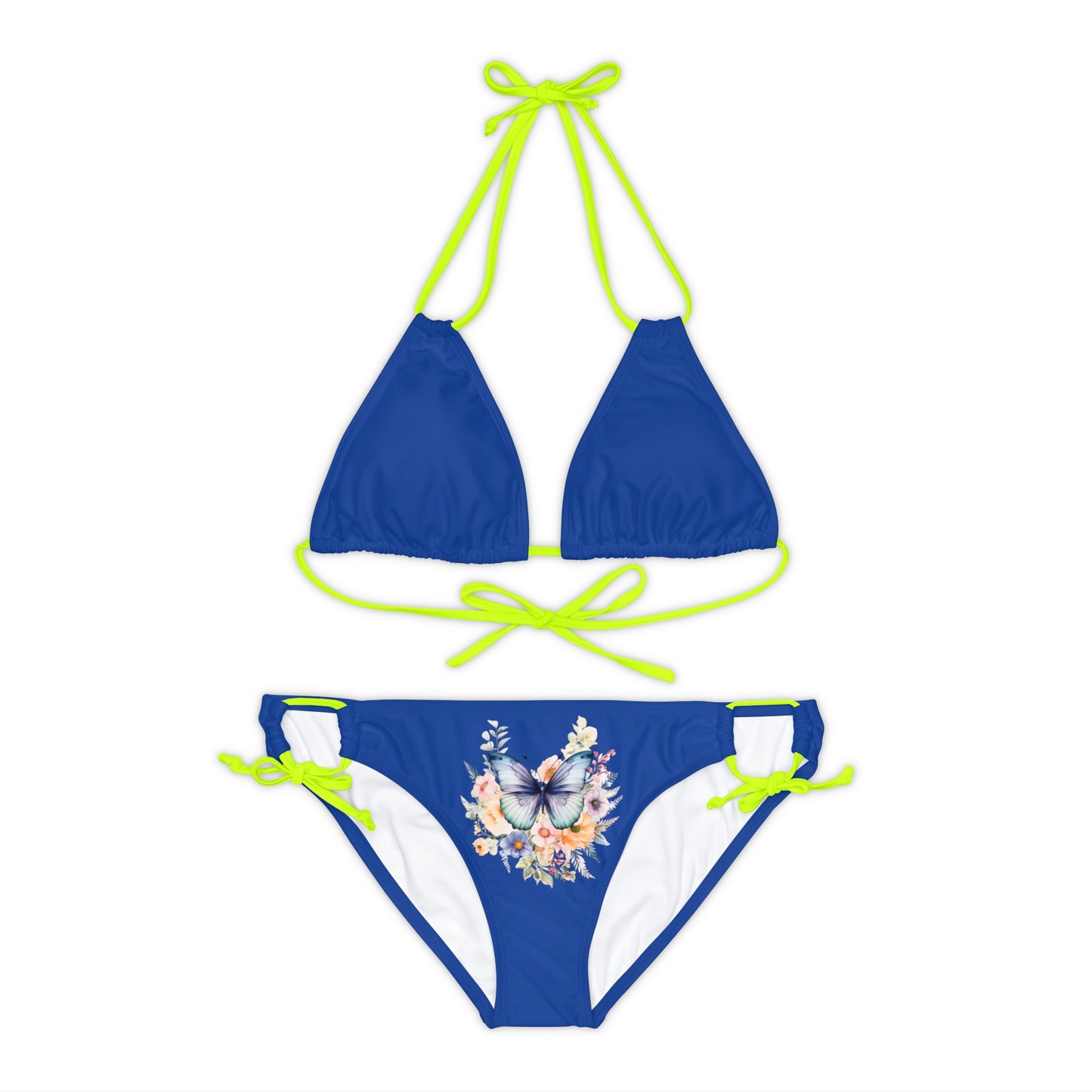 Dark Blue Strappy Bikini Set (AOP) with Butterfly design