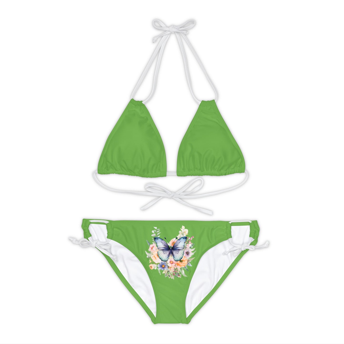 Light Green Strappy Bikini Set (AOP) with Butterfly design