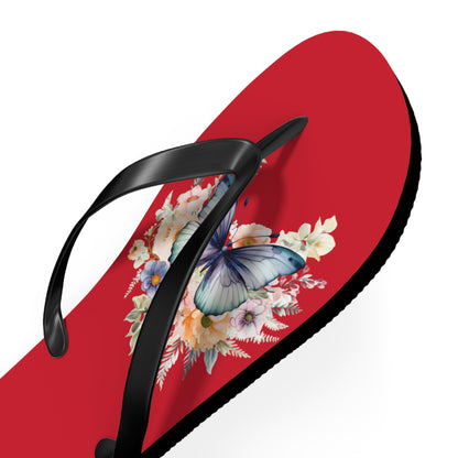 Dark Red Flip Flops with Butterfly Design