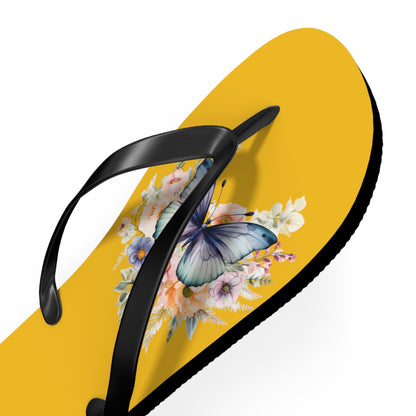 Yellow Flip Flops with Butterfly Design