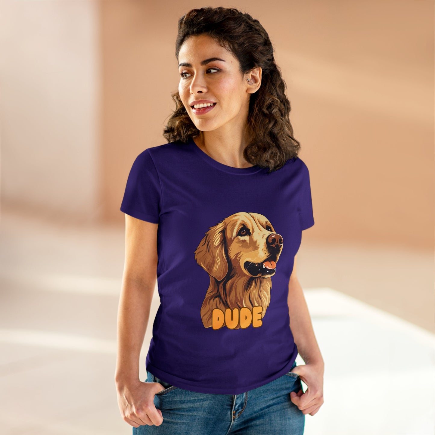 Women's Tee with Golden Dog Print - Valentine's Day Gift