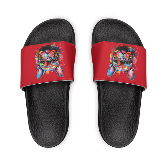 Women's PU Slide Sandals with Graffiti Dog