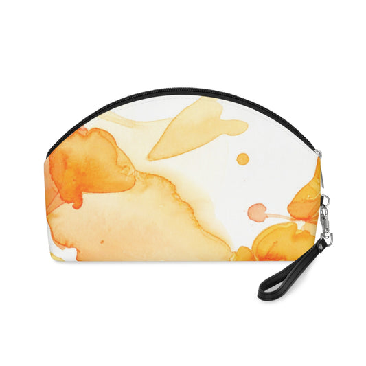 Watercolor Floral Makeup Bag – Orange Flower Cosmetic Pouch, Faux Leather Travel Makeup Organizer