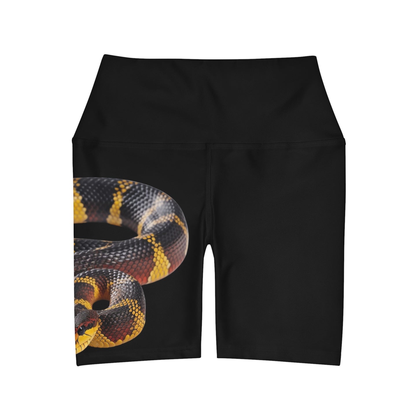 High Waisted Red Yoga Shorts (AOP) Black Color with a Snake design