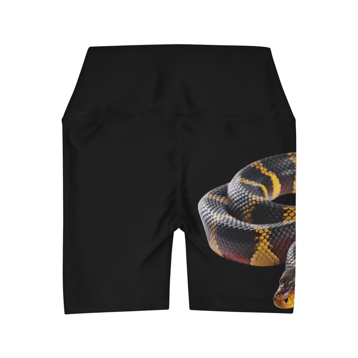 High Waisted Red Yoga Shorts (AOP) Black Color with a Snake design