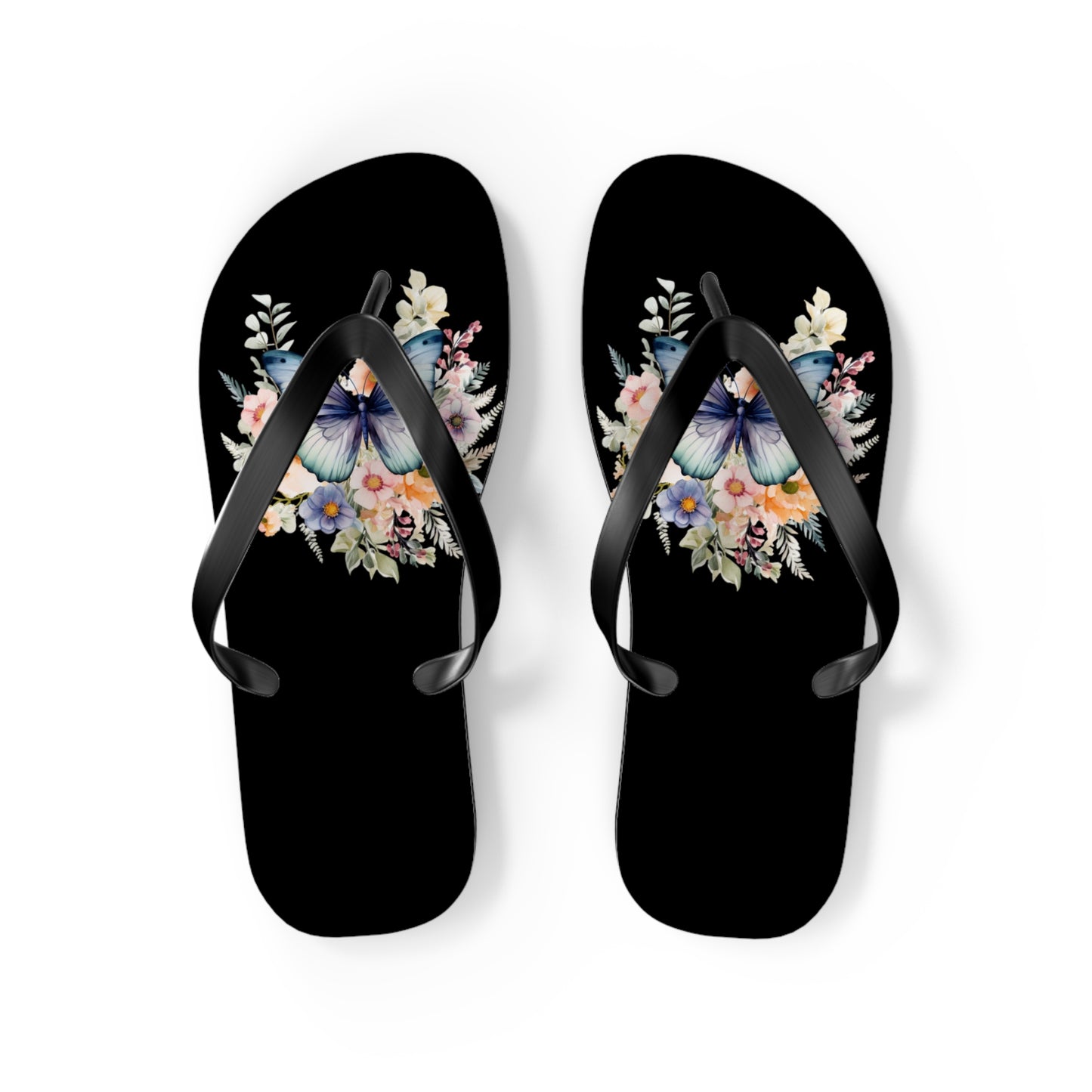 Black Flip Flops with Butterfly Design