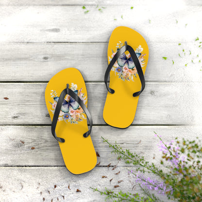 Yellow Flip Flops with Butterfly Design