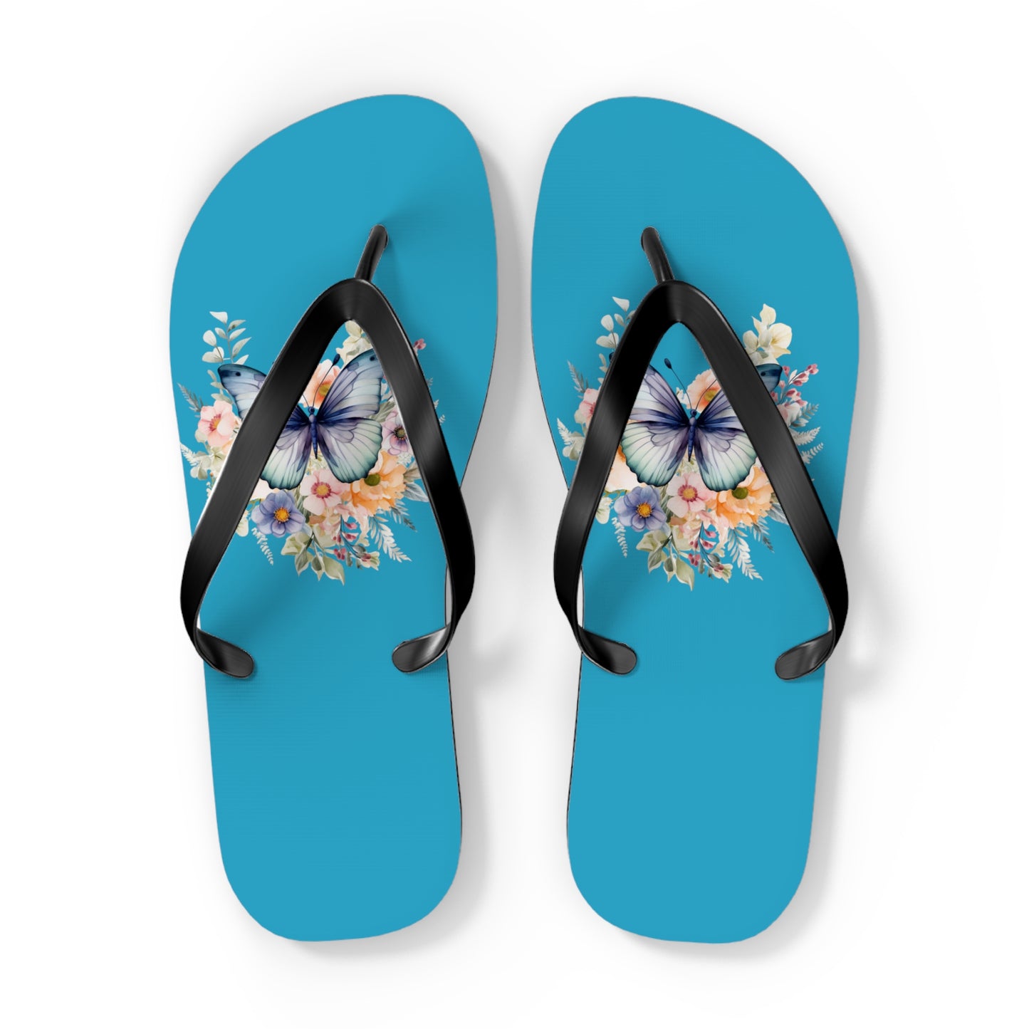 Blue Flip Flops with Butterfly Design