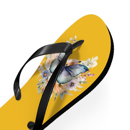 Yellow Flip Flops with Butterfly Design