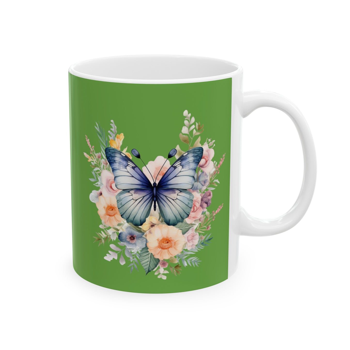 Green Ceramic Mug Butterfly, (11oz, 15oz)