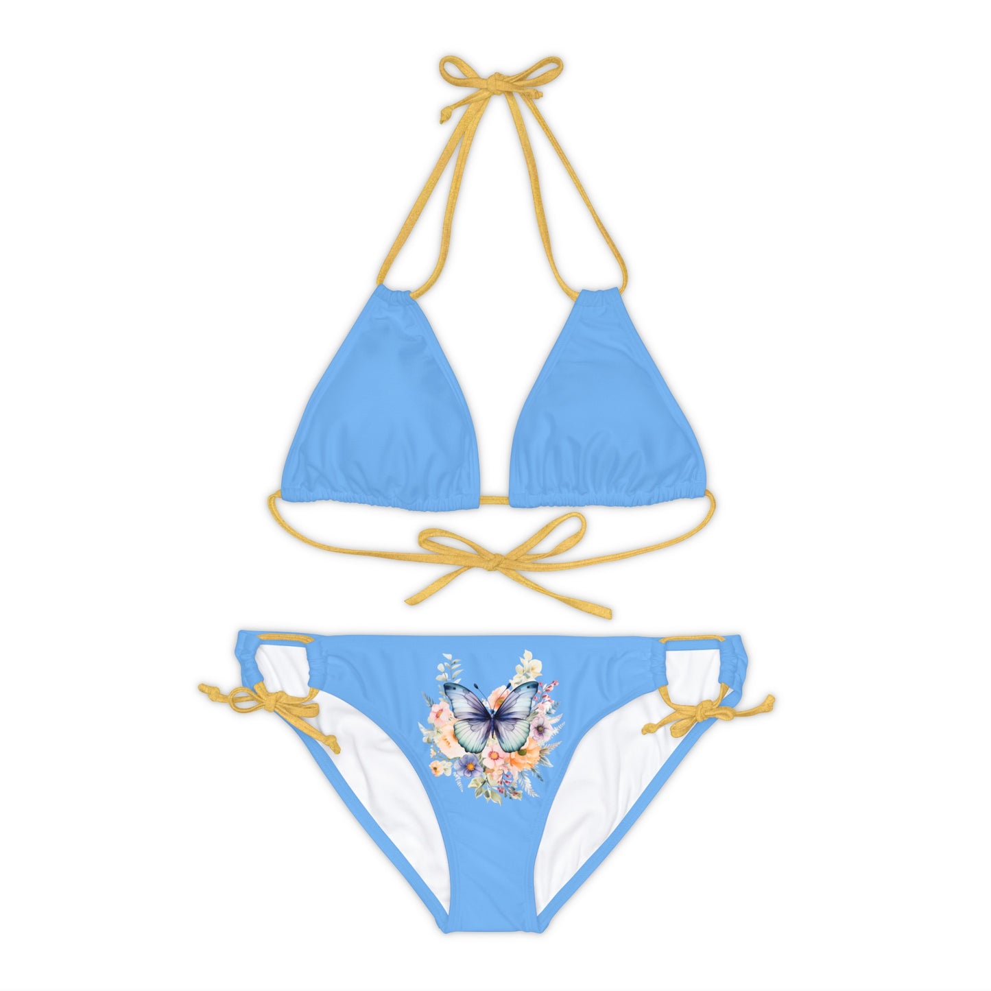 Blue Strappy Bikini Set (AOP) with Butterfly design