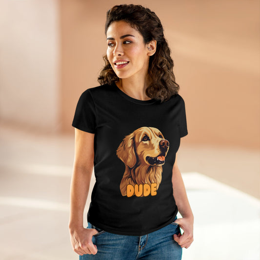 Women's Tee with Golden Dog Print - Valentine's Day Gift