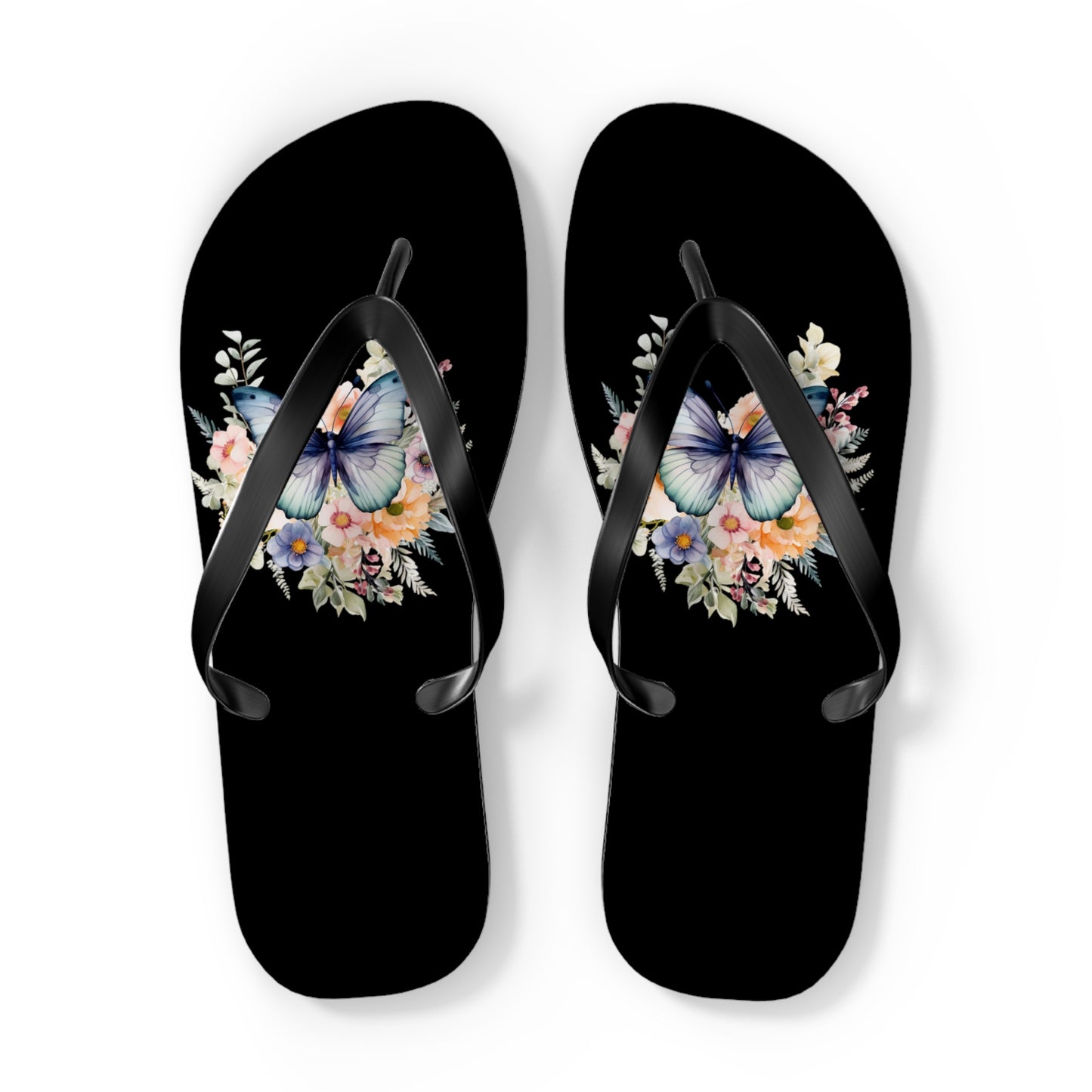 Black Flip Flops with Butterfly Design