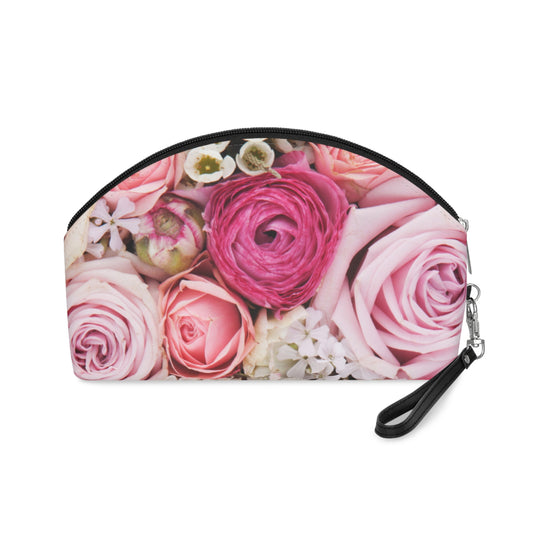 Rose Floral Makeup Bag – Pink Rose Cosmetic Pouch, Faux Leather Travel Makeup Organizer