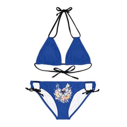 Dark Blue Strappy Bikini Set (AOP) with Butterfly design