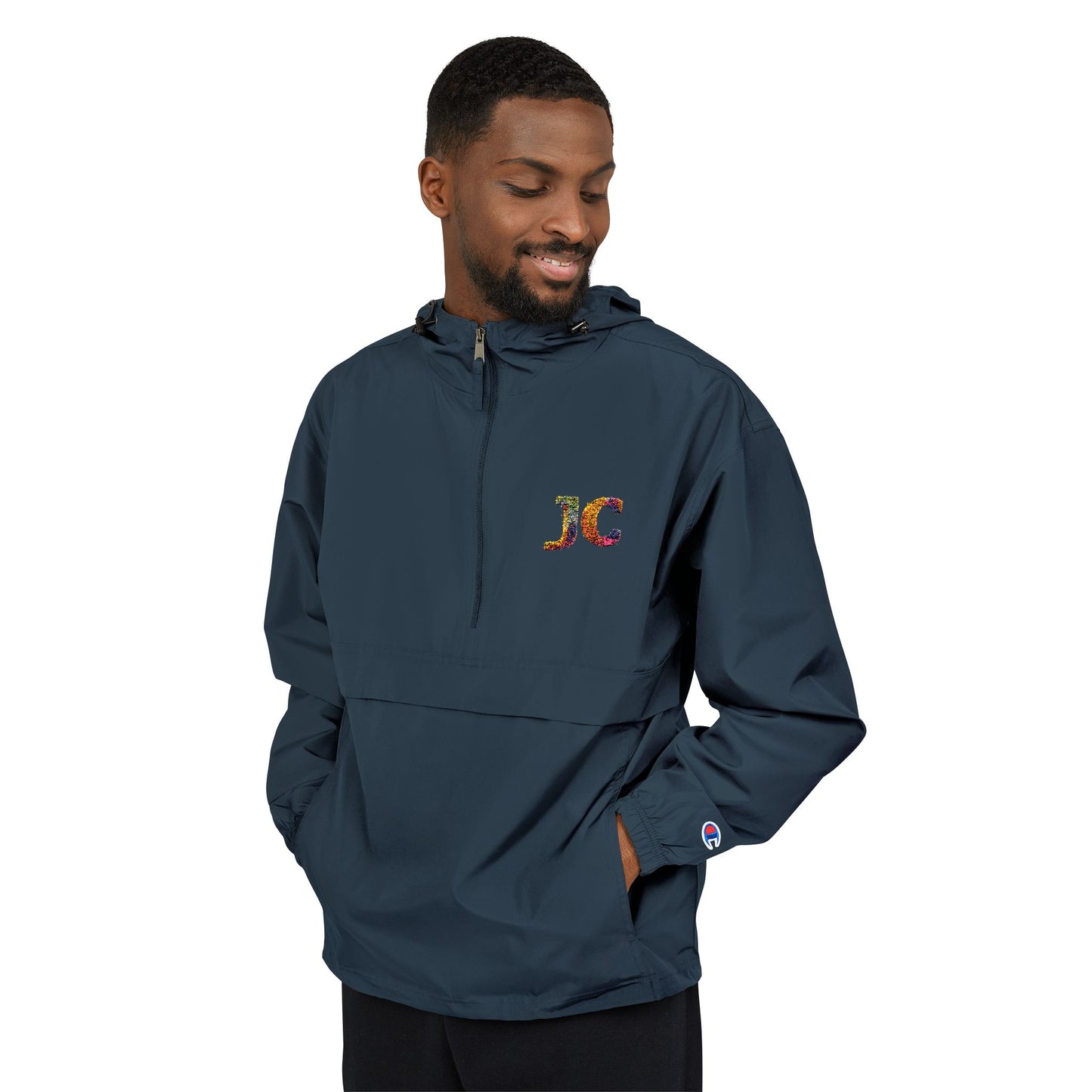 Champion Packable Anorak Jacket – Water-Resistant Lightweight Windbreaker with JC Digital Print (Unisex)