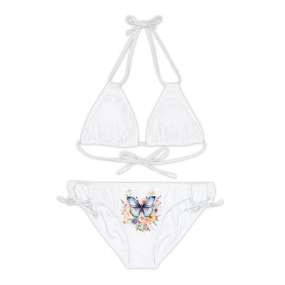 White Strappy Bikini Set (AOP) with Butterfly design