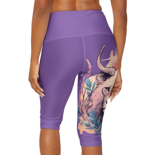 Yoga Capri White Leggings (AOP) Lion Design