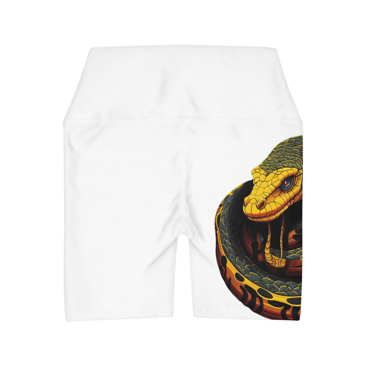 High Waisted White Yoga Shorts (AOP) with a Snake design