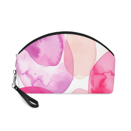 Pink Watercolor Makeup Bag – Abstract Cosmetic Pouch with Wrist Strap, Travel Makeup Organizer