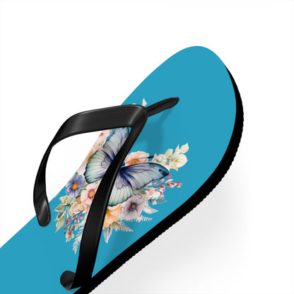 Turquoise Flip Flops with Butterfly Design