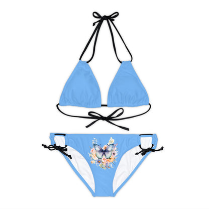 Blue Strappy Bikini Set (AOP) with Butterfly design