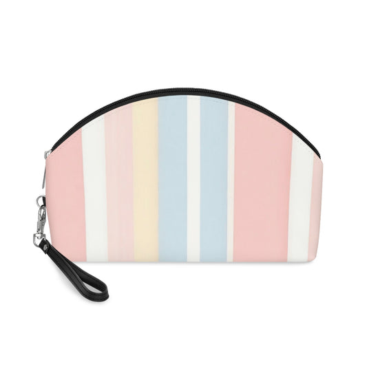 Striped Makeup Bag with Wrist Strap – Minimalist Cosmetic Pouch, Faux Leather Travel Makeup Organizer