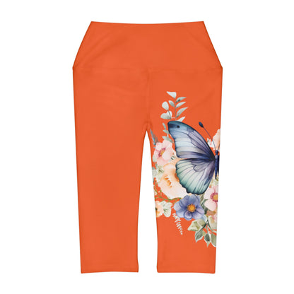 Yoga Capri Leggings (AOP) Orange Color with Butterfly Design