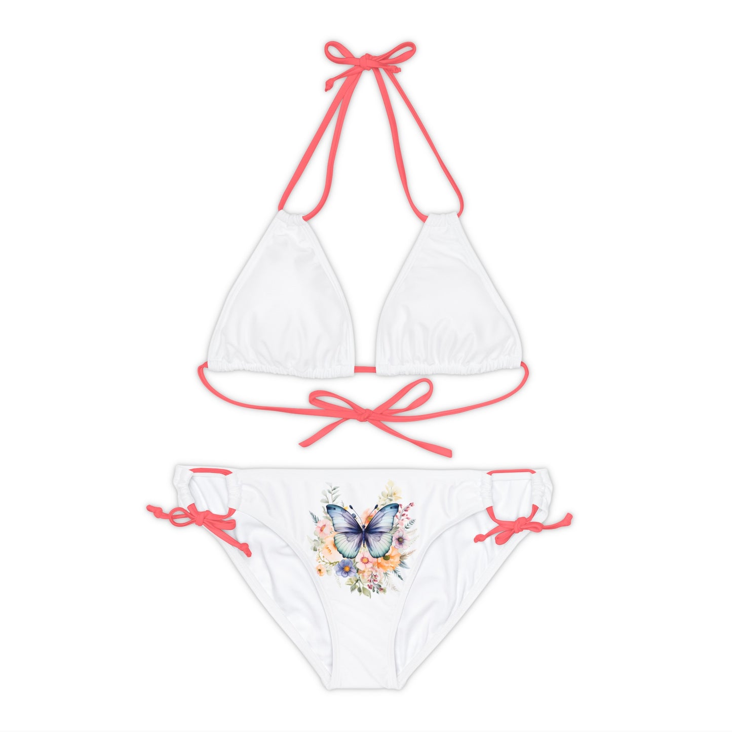 White Strappy Bikini Set (AOP) with Butterfly design