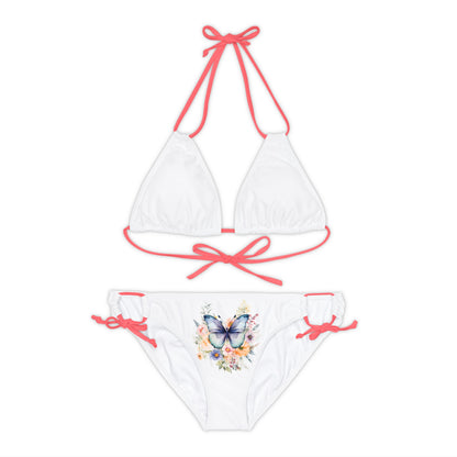 White Strappy Bikini Set (AOP) with Butterfly design