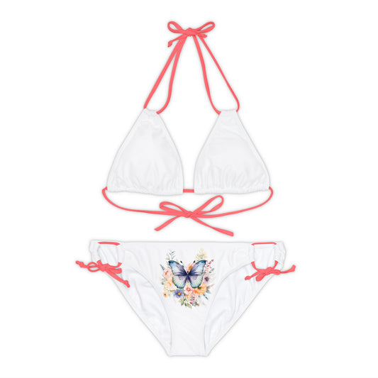 White Strappy Bikini Set (AOP) with Butterfly design