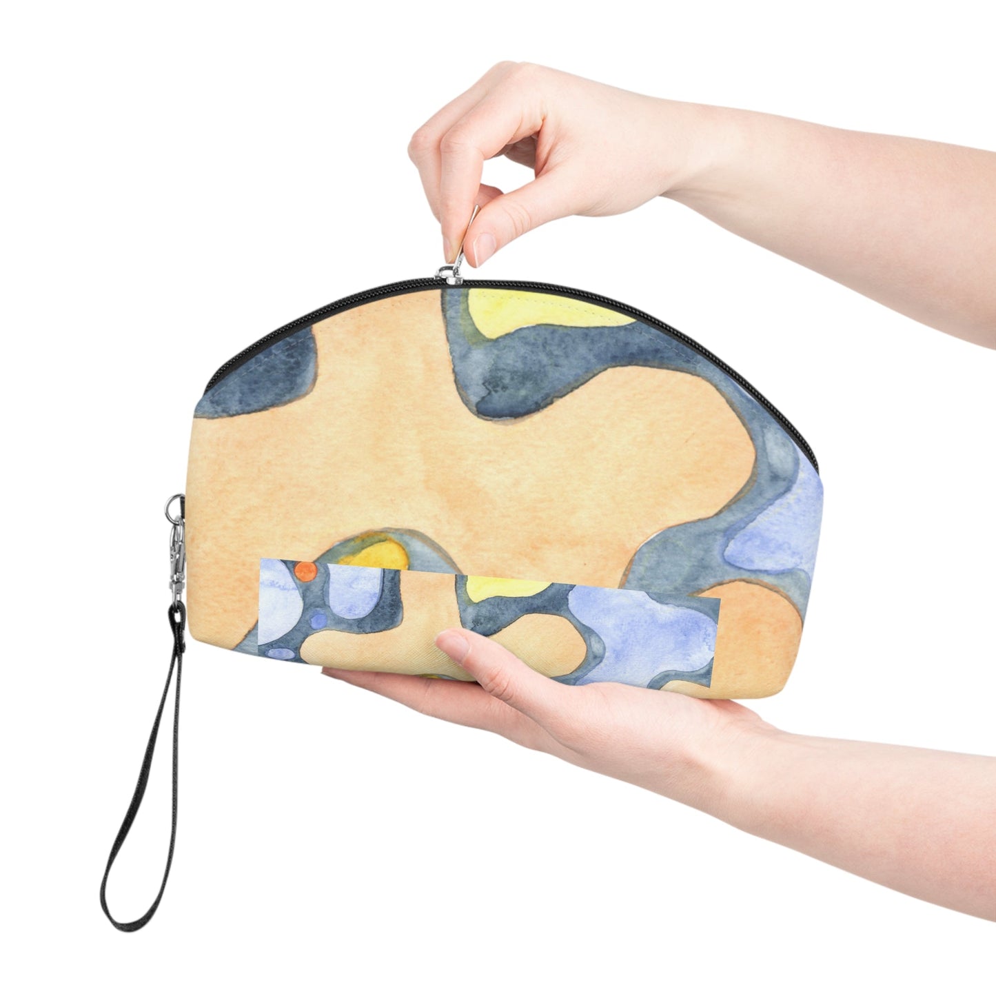 Abstract Watercolor Makeup Bag – Artistic Pastel Cosmetic Pouch with Wrist Strap | Modern Travel Beauty Organizer | Mother’s Day Gift - JennyCool