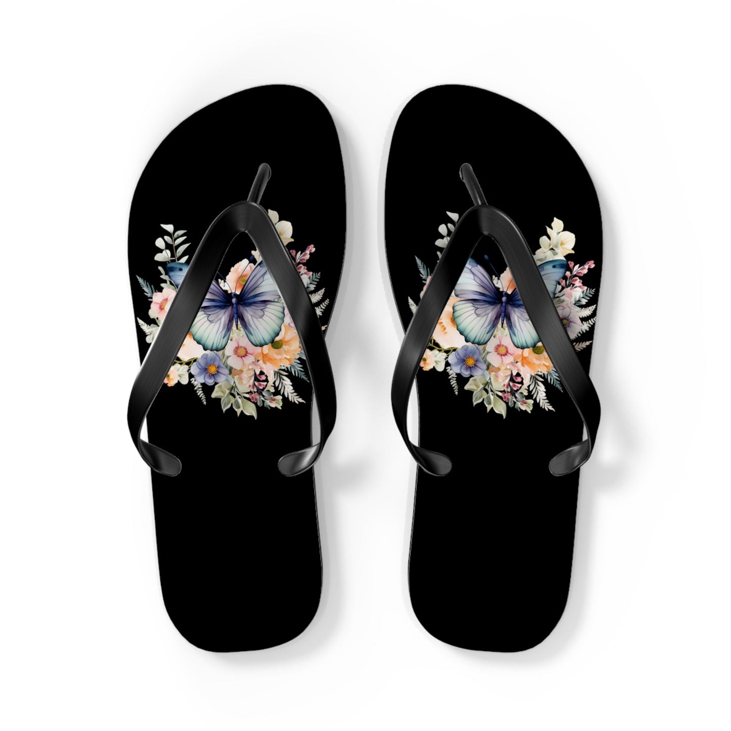 Black Flip Flops with Butterfly Design - JennyCool