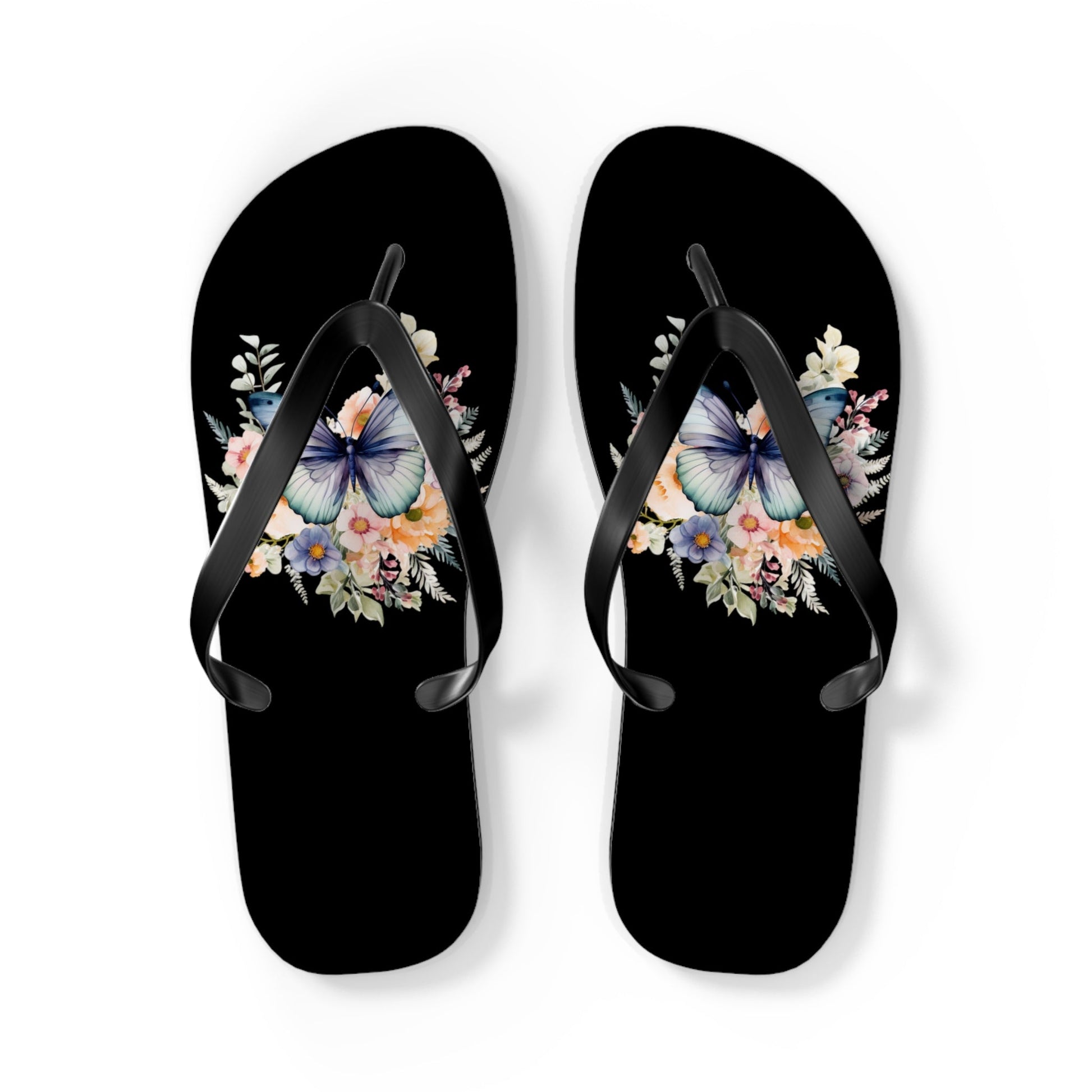 Black Flip Flops with Butterfly Design - JennyCool