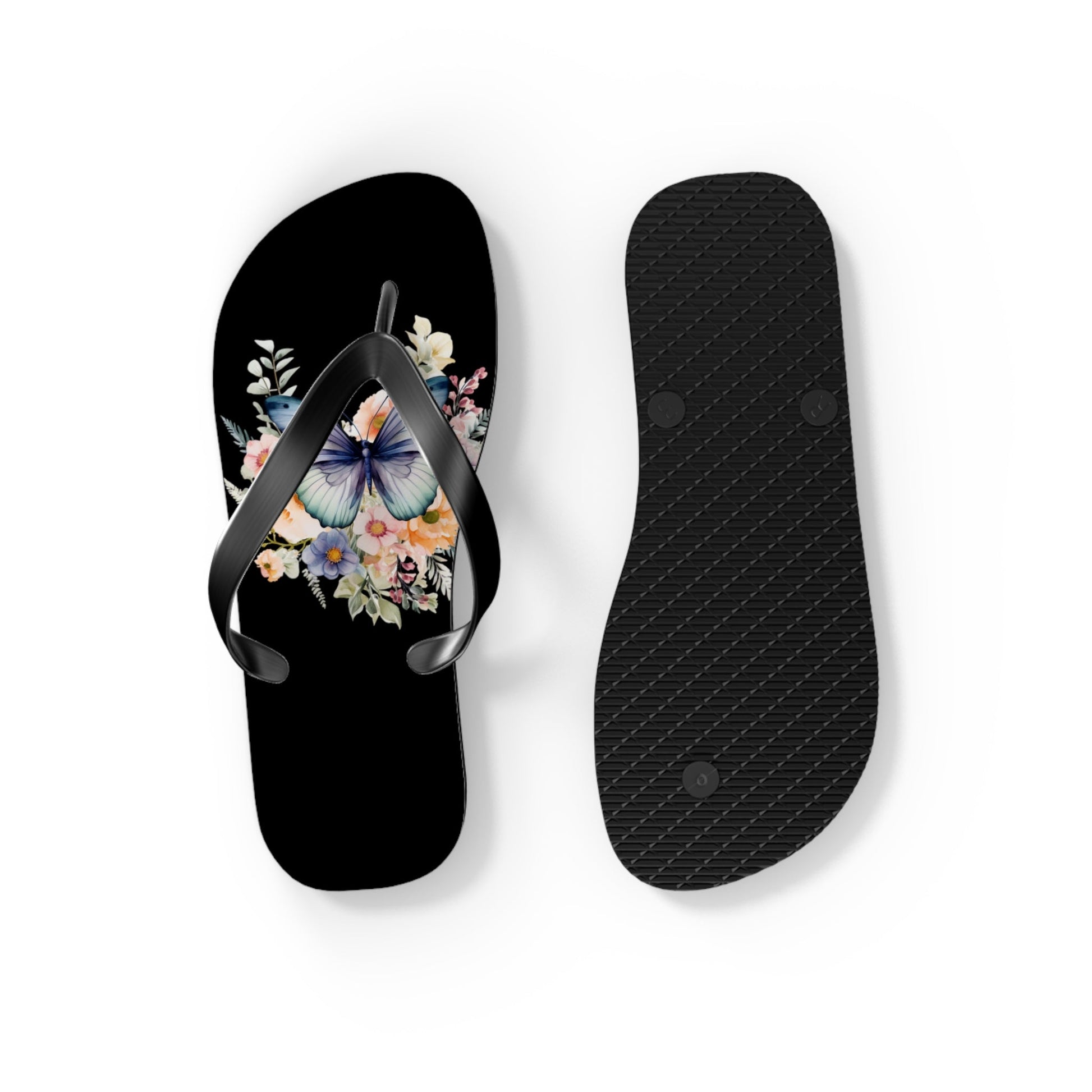 Black Flip Flops with Butterfly Design - JennyCool